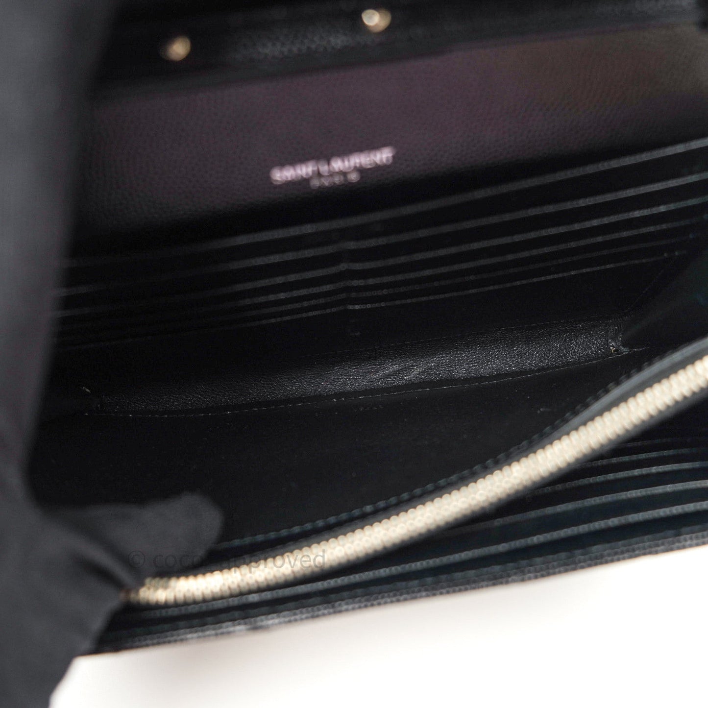 Saint Laurent Wallet on Chain Large in Black Grained Leather and Silver Hardware