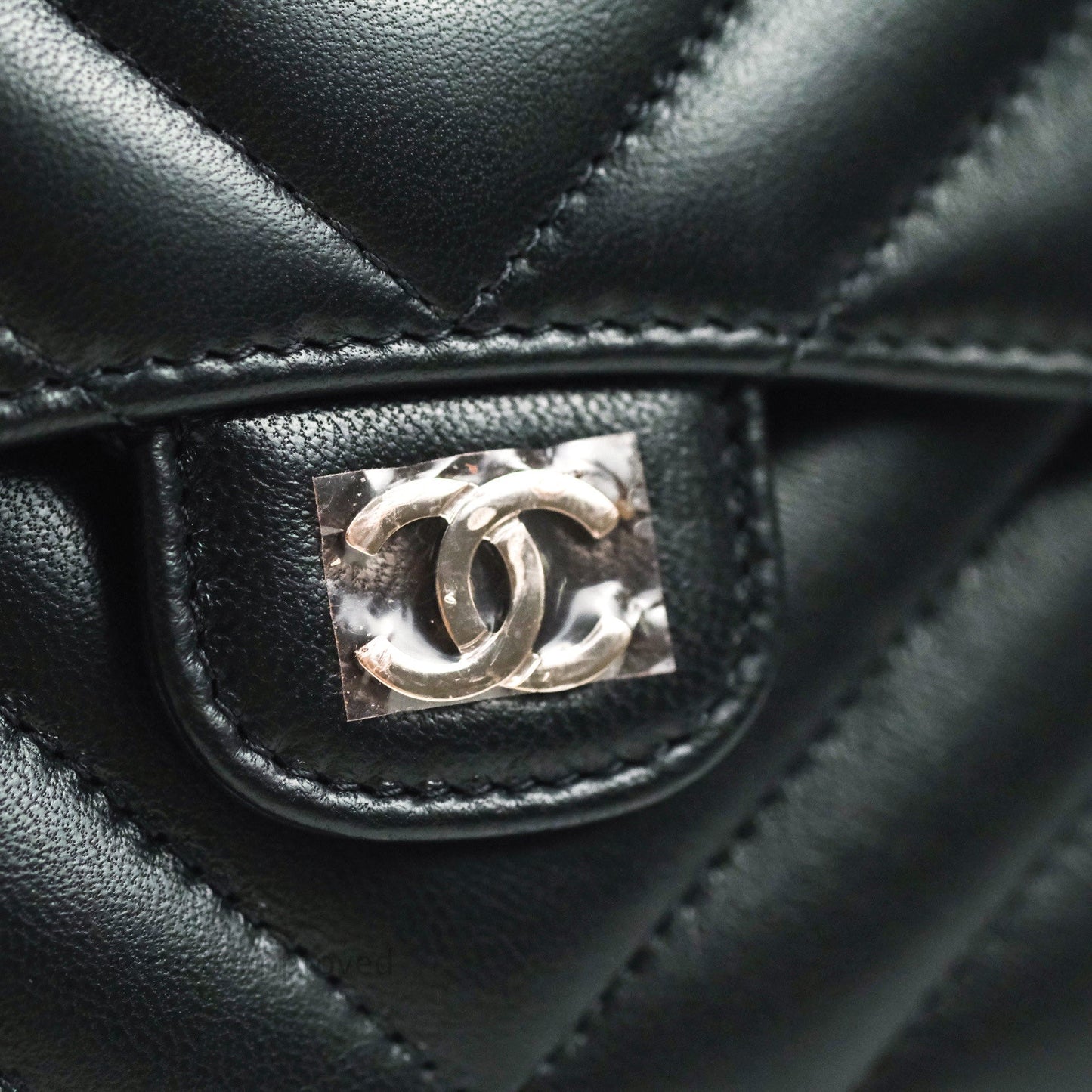 Chanel Chevron Small Compact Wallet Black Lambskin Silver Hardware