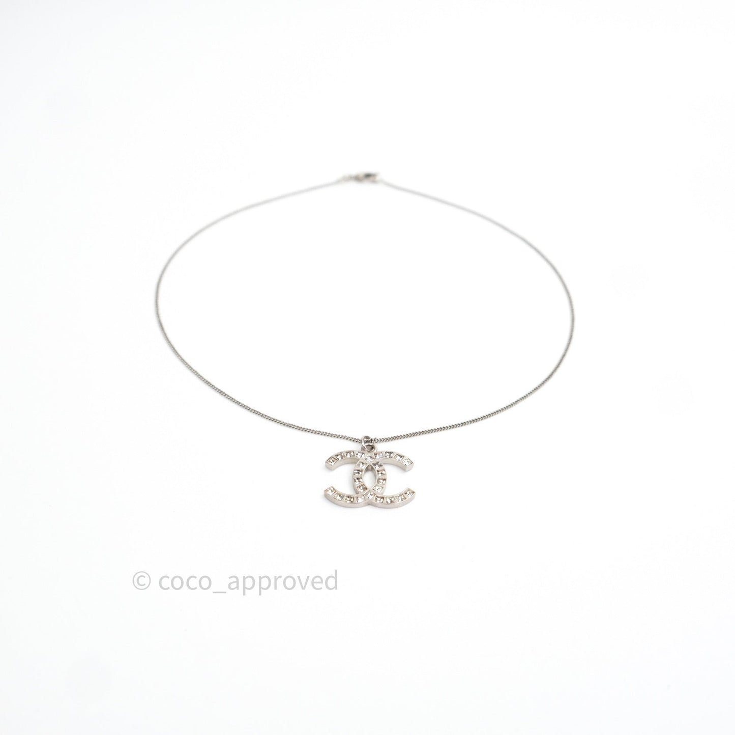 Chanel CC Necklace Silver Crystal