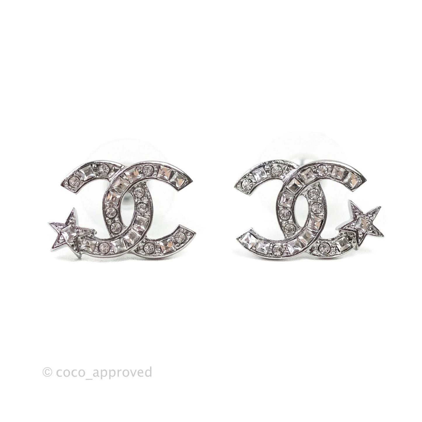 Chanel CC Crystal Earrings Silver Tone 21S