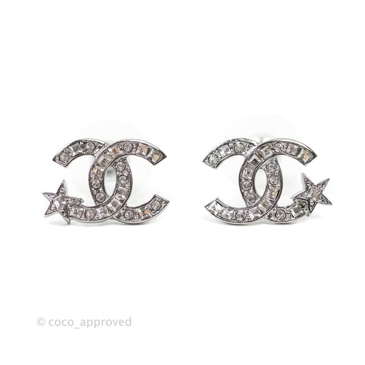 Chanel CC Crystal Earrings Silver Tone 21S