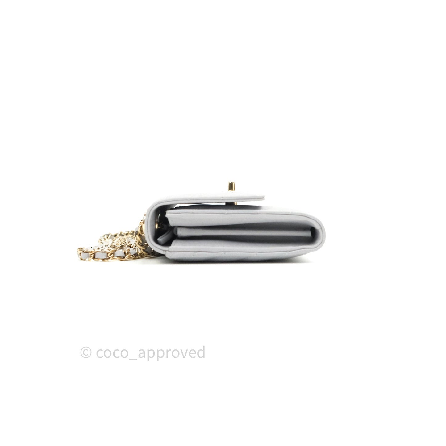Chanel Mini Trendy CC Wallet On Chain WOC Lambskin Chevron Grey Gold Hardware