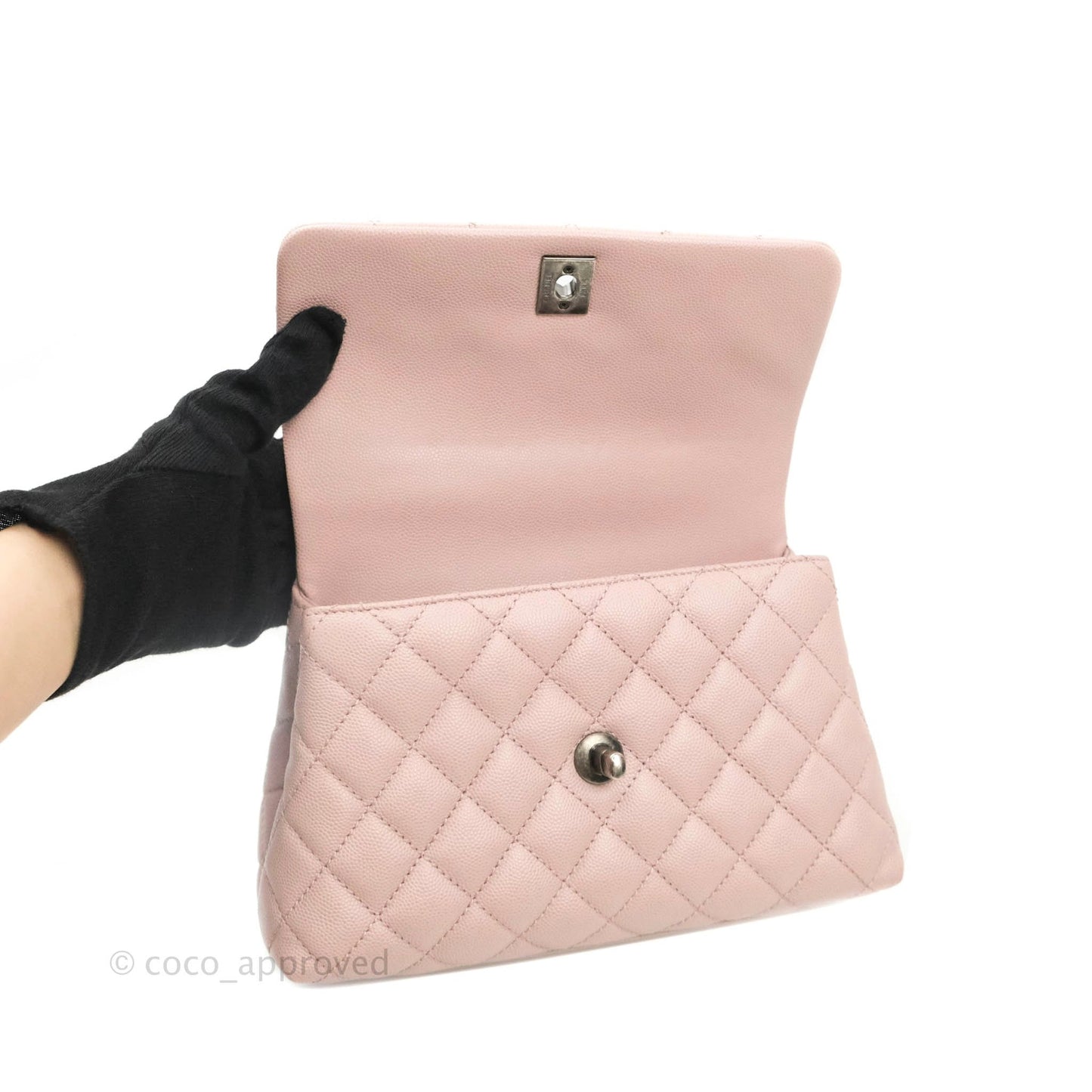 Chanel Mini (Small) Coco Handle Quilted Pink Caviar Ruthenium Hardware