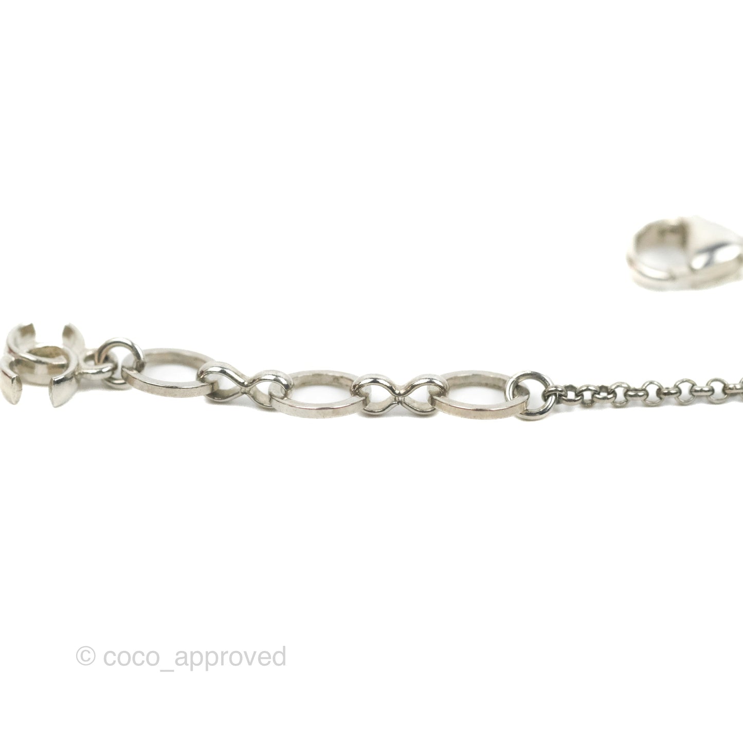 Chanel CC Pearl Bow Necklace Black Silver Hardware 18P
