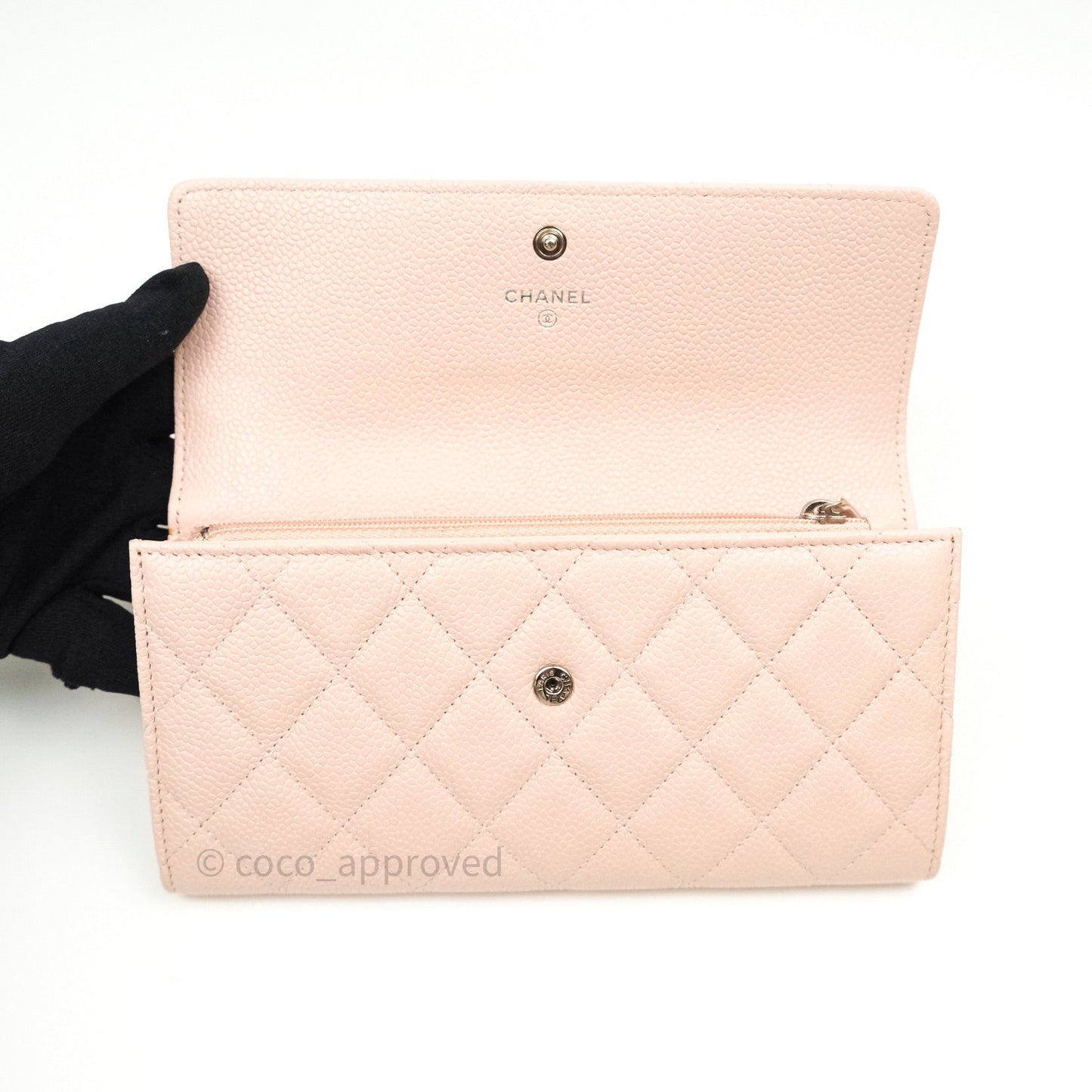 Chanel Sakura Pink Caviar Silver Hardware Long Wallet