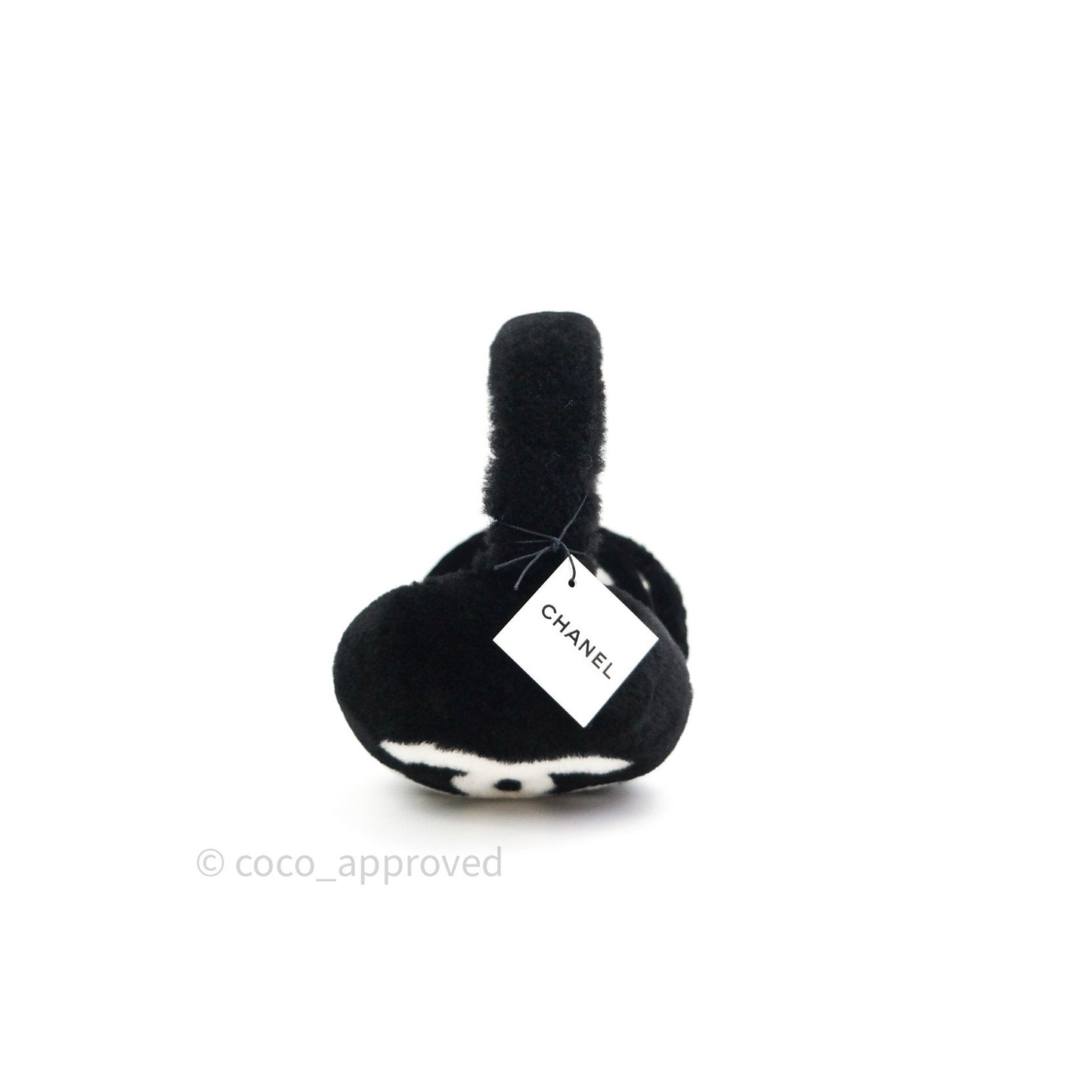 Chanel Shearling Cashmere Black Ivory Logo Earmuffs