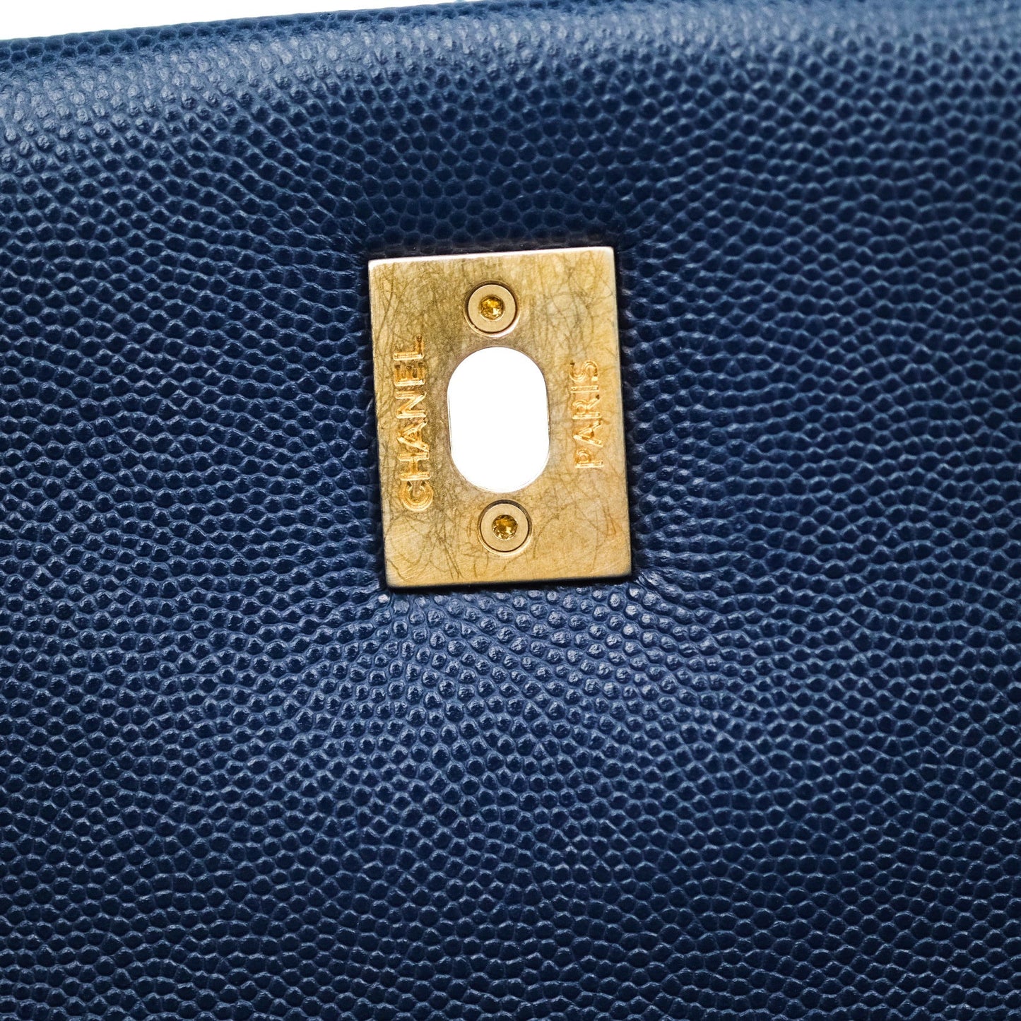 Chanel Quilted Medium Coco Handle Flap Navy Caviar Lizard Handle