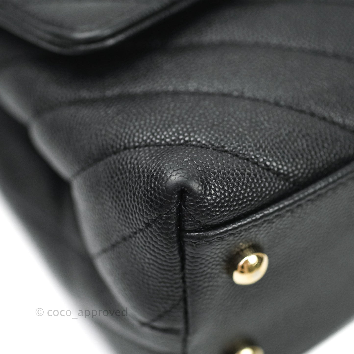 Chanel Mini Coco Handle Chevron Black Caviar Gold Hardware