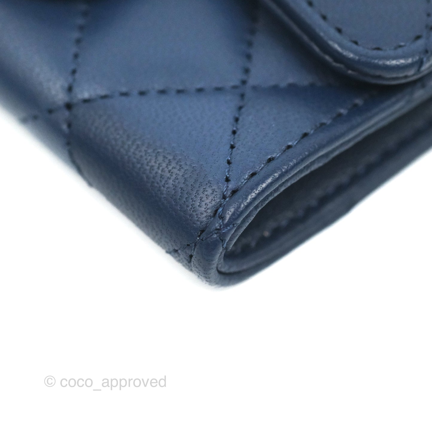 Chanel Quilted Flap Card Holder Navy Lambskin Silver Hardware