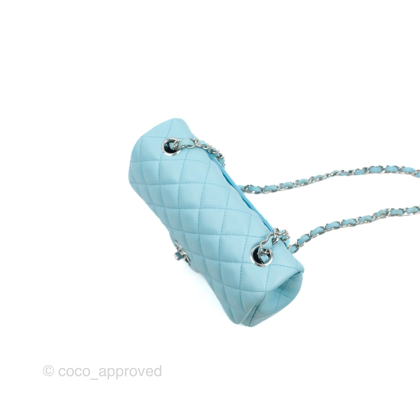 Chanel Quilted Mini Rectangular Flap Light Blue Lambskin Silver Hardware
