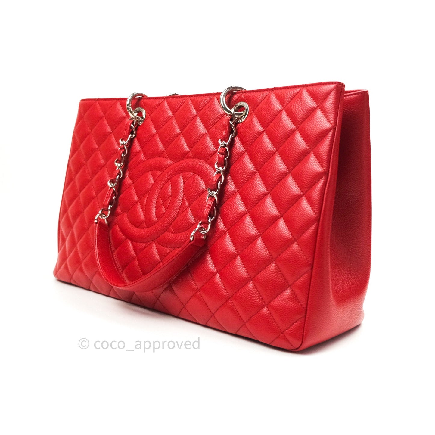 Chanel XL Grand Shopping Tote GST Red Caviar Silver Hardware