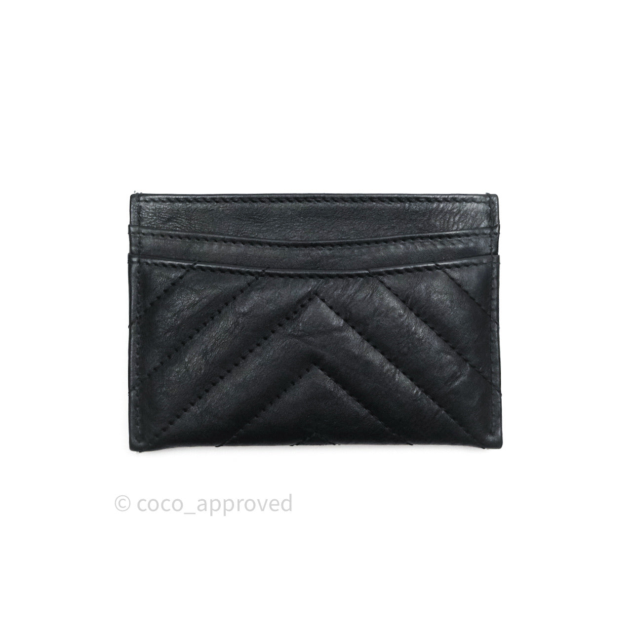 Chanel Black Chevron Classic Calfskin Flat Card Holder Gold Hardware