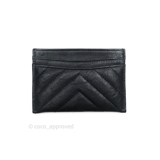 Chanel Black Chevron Classic Calfskin Flat Card Holder Gold Hardware