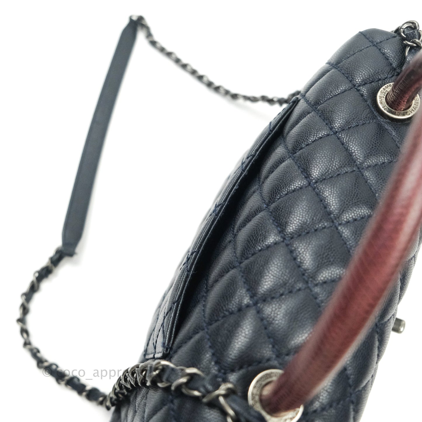 Chanel Small Coco Handle Quilted Navy Caviar Lizard Handle Ruthenium Hardware