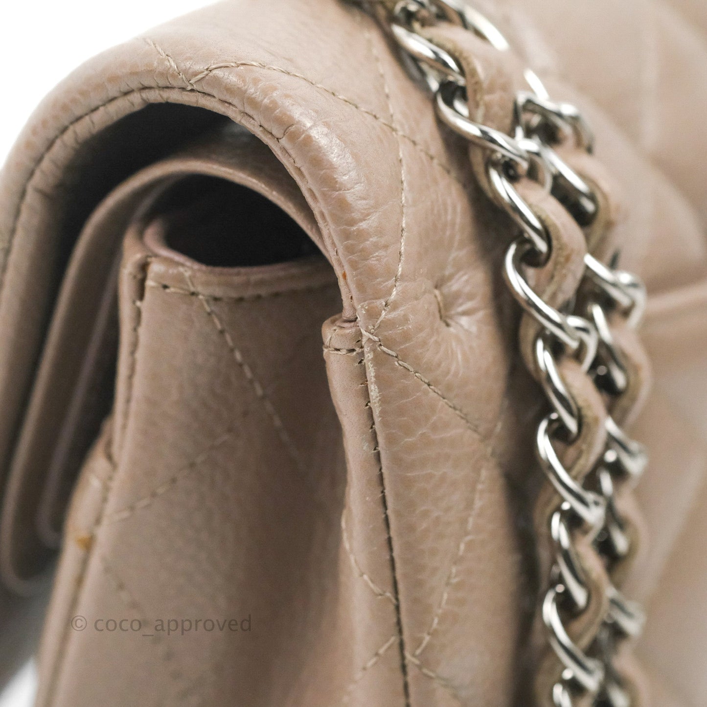 Chanel Classic M/L Medium Flap Quilted Taupe Grey Caviar Silver Hardware