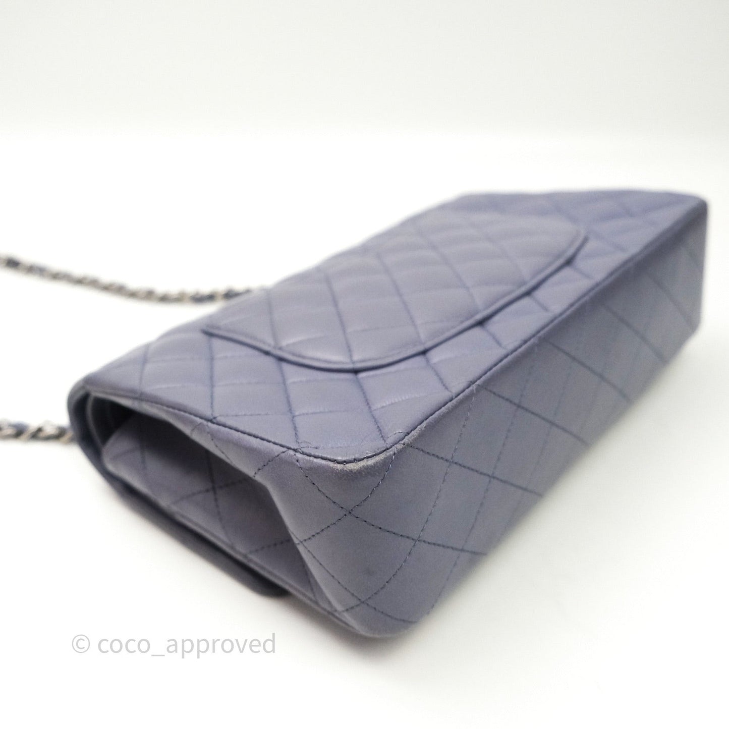 Chanel Classic M/L Medium Double Flap Lavender Blue Silver Hardware