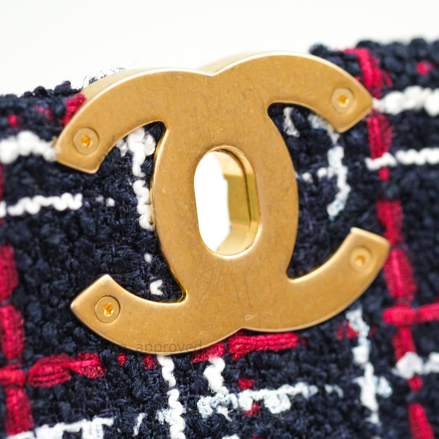 Chanel 19 Small Tweed Red Navy Mixed Hardware
