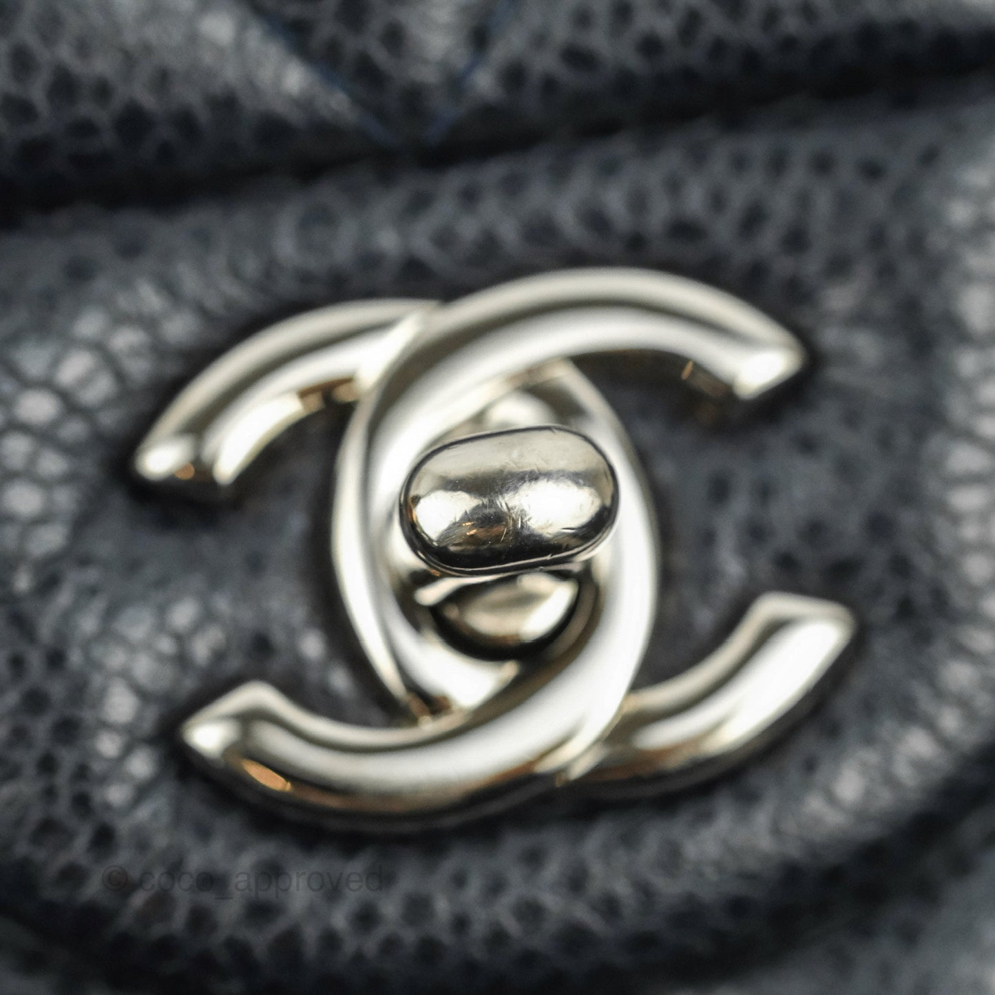 Chanel Quilted M/L Medium Double Flap Very Dark Navy Caviar Silver Hardware
