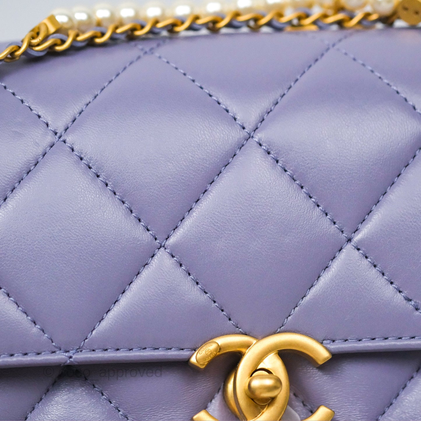 Chanel Crystal Pearl Chain Mini Flap Bag Purple Lambskin Aged Gold Hardware