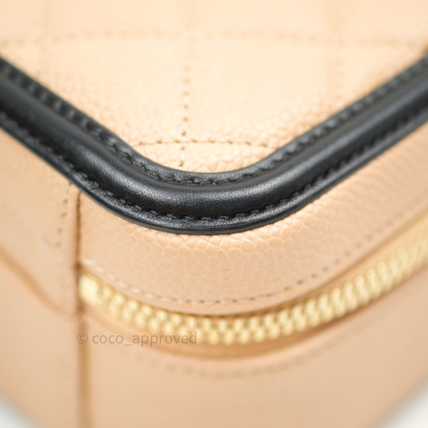 Chanel Quilted Medium CC Filigree Vanity Case Beige Caviar Gold Hardware
