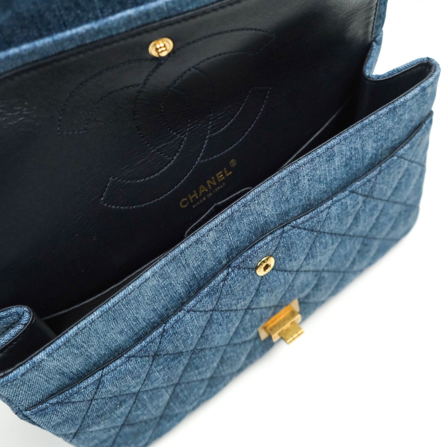 Chanel Reissue Quilted Denim Dark Blue Gold Hardware 226