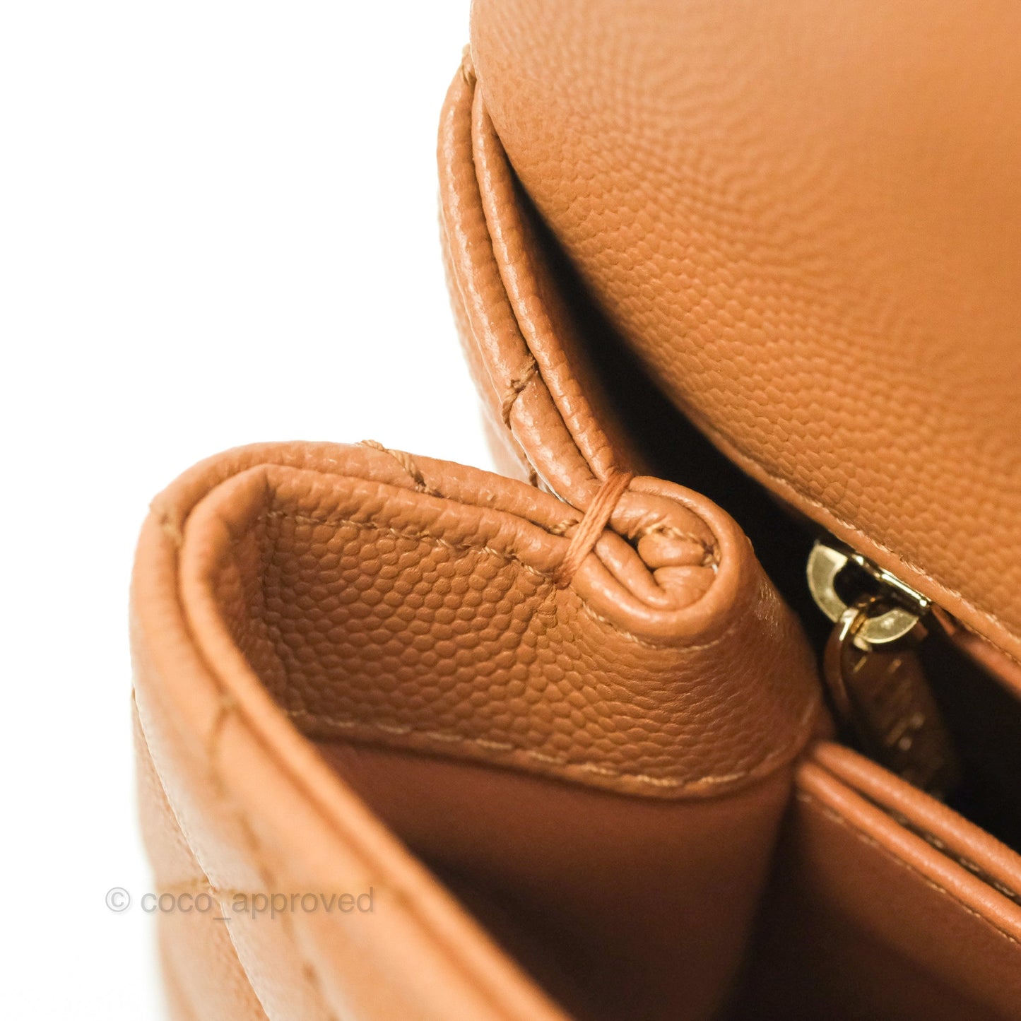 Chanel Mini (Small) Coco Handle Quilted Dark Beige Caramel Caviar Gold Hardware Lizard Embossed Handle 21P