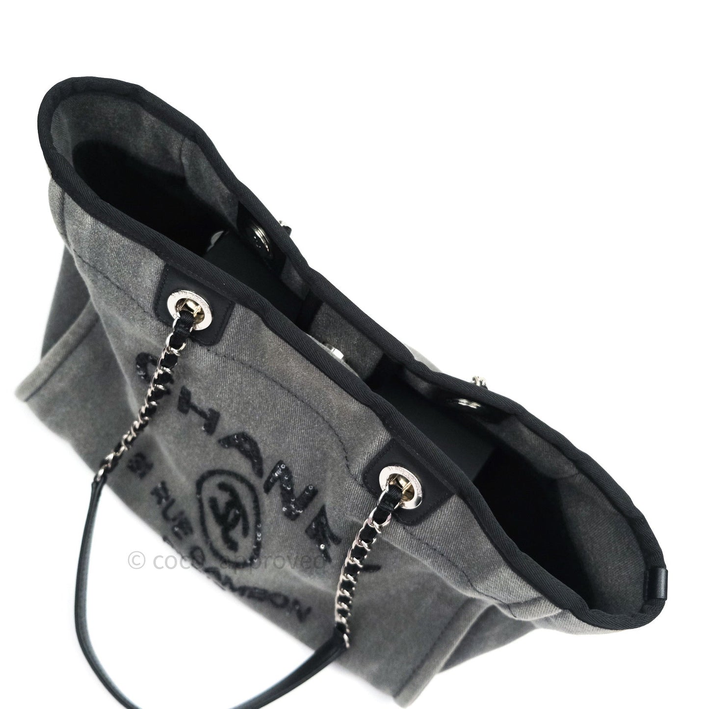 Chanel Denim Deauville Grey/Black With Black Sequins Logo