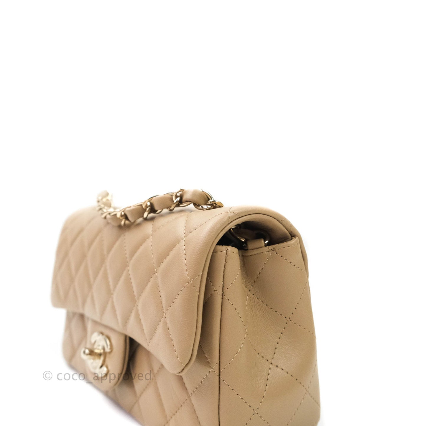 Chanel Quilted Mini Rectangular Lambskin Beige Gold Hardware