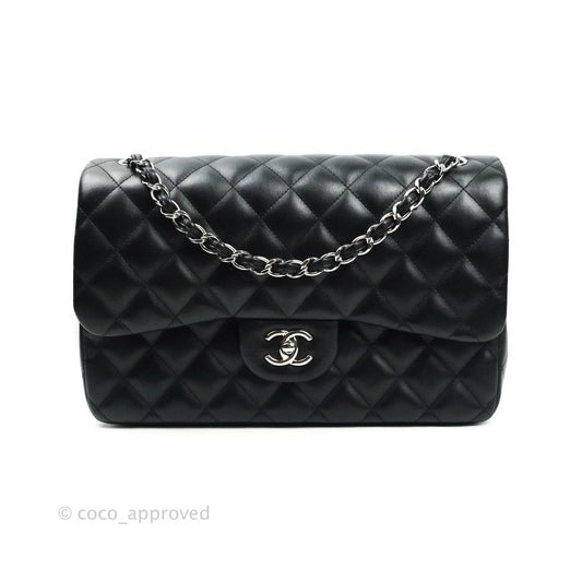 Chanel Classic Jumbo Double Flap Black Lambskin Silver Hardware⁣⁣
