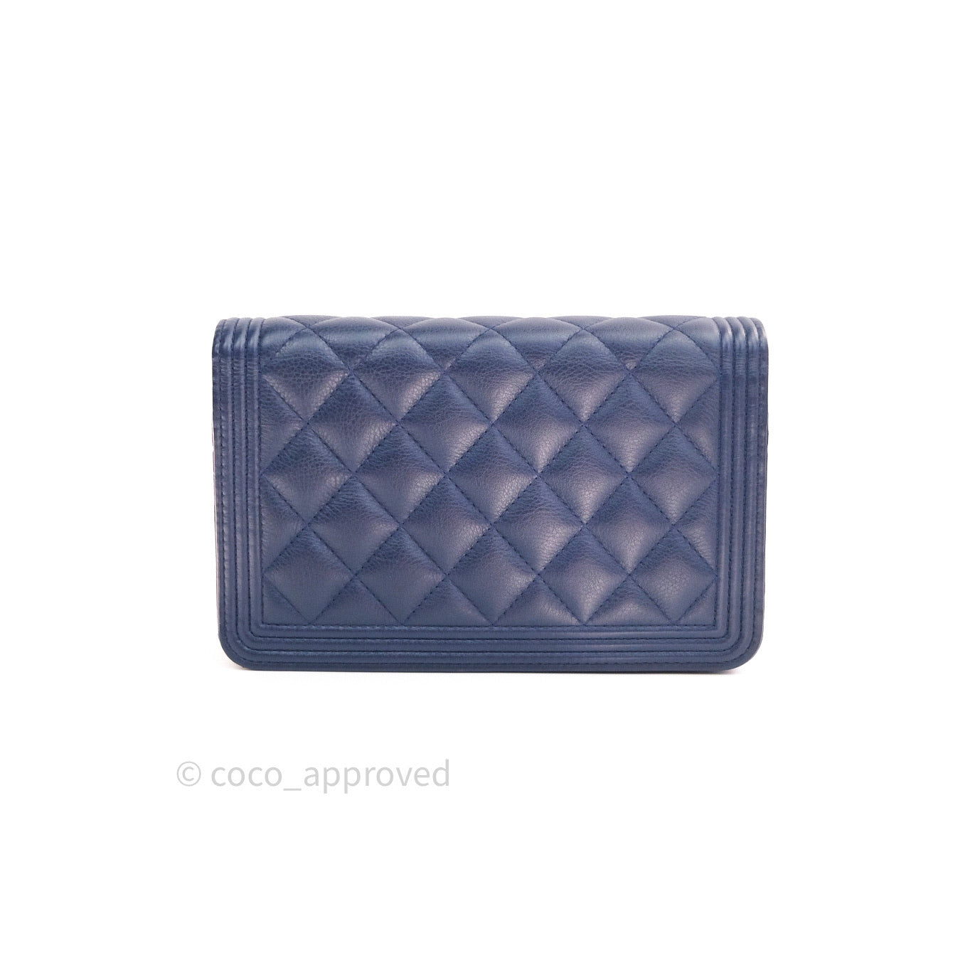 Chanel Quilted Boy Wallet on Chain WOC Blue Grained Calfskin Ruthenium Hardware