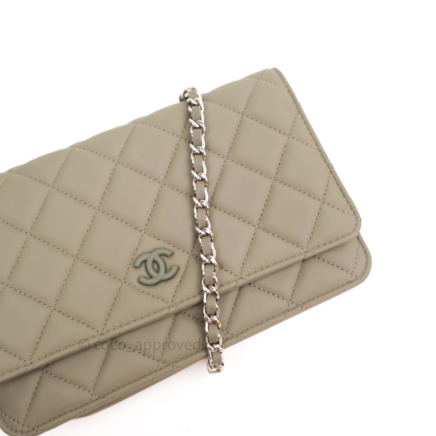 Chanel Quilted Wallet on Chain WOC Grey Calfskin Matte Grey Hardware