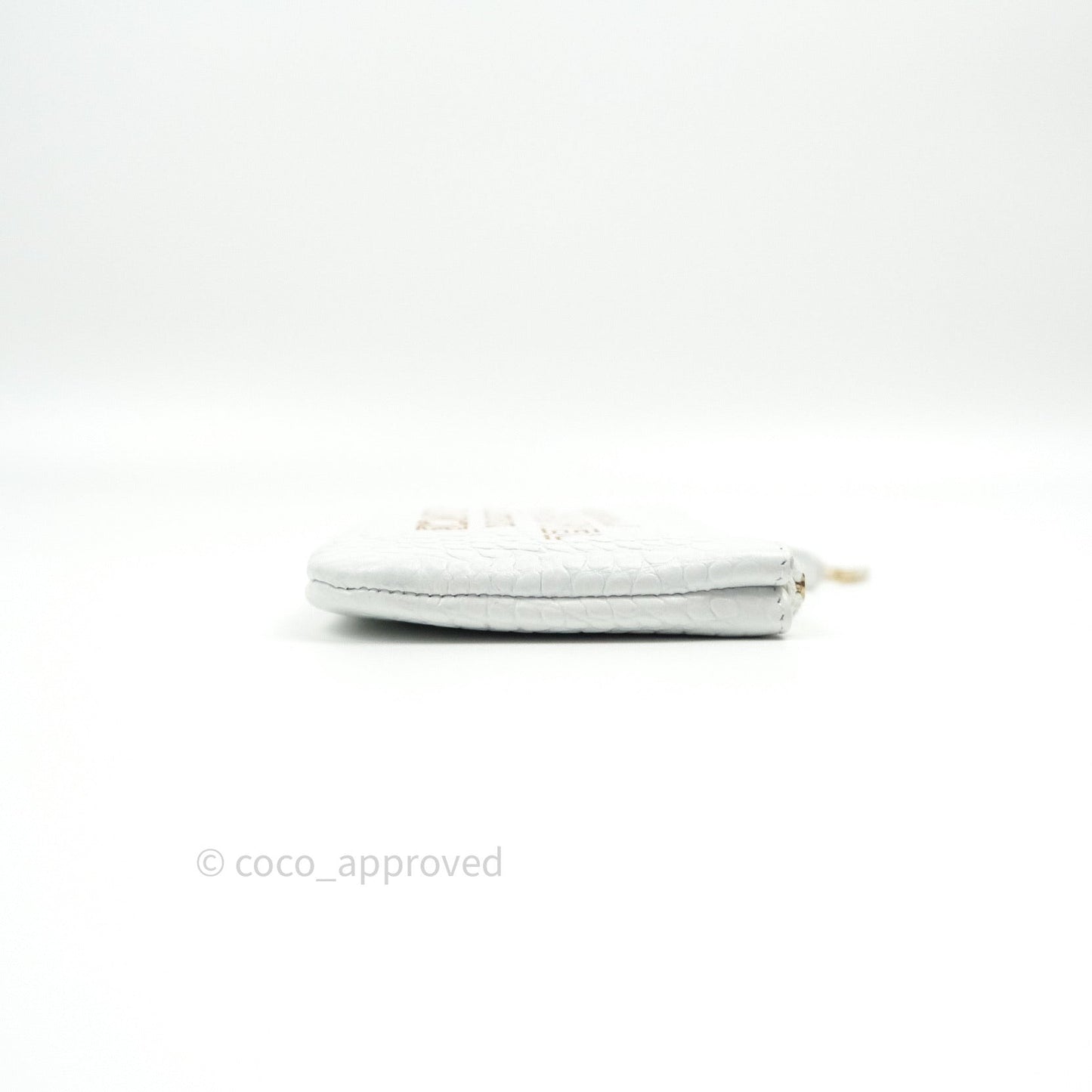 Chanel Calfskin Crocodile Embossed Mini O Case White Gold
