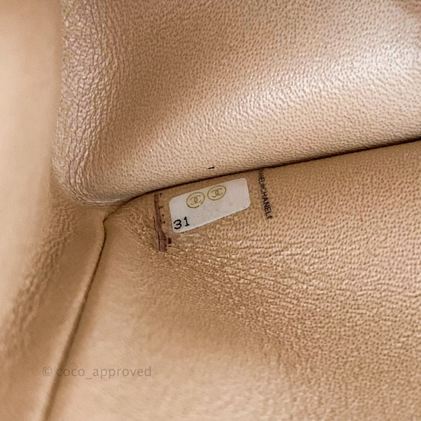Chanel M/L Medium Double Flap Bag Iridescent Beige Calfskin Gold Hardware 21S