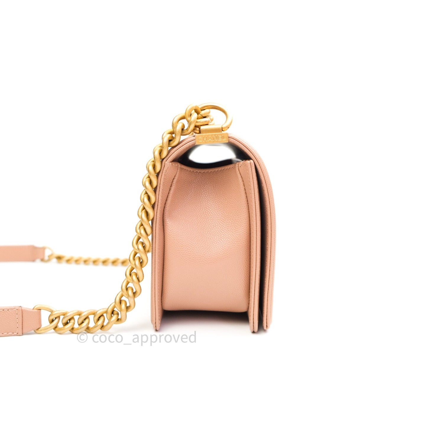 Chanel Quilted Medium Caviar Boy Flap Beige Gold Hardware