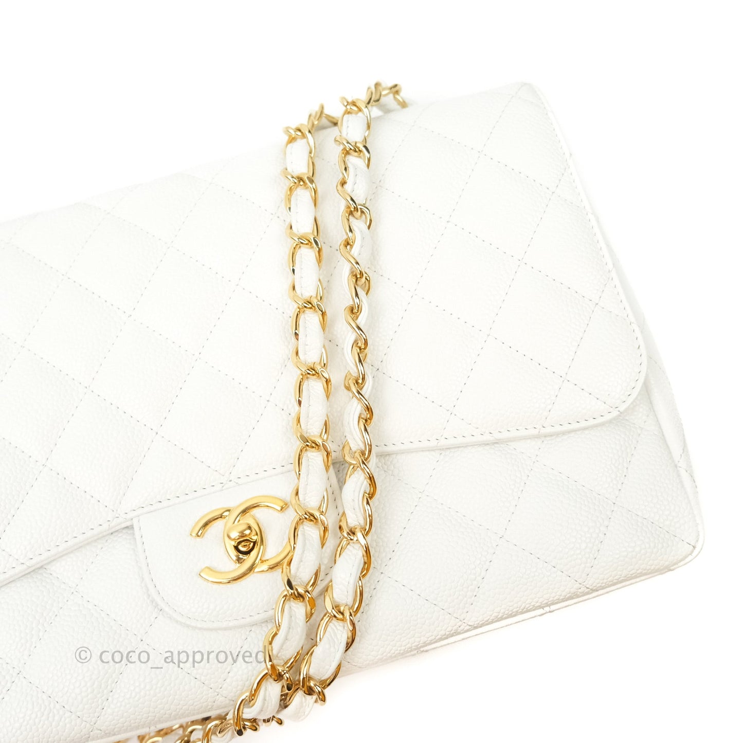 Chanel Jumbo Single Flap White Caviar Gold Hardware⁣⁣