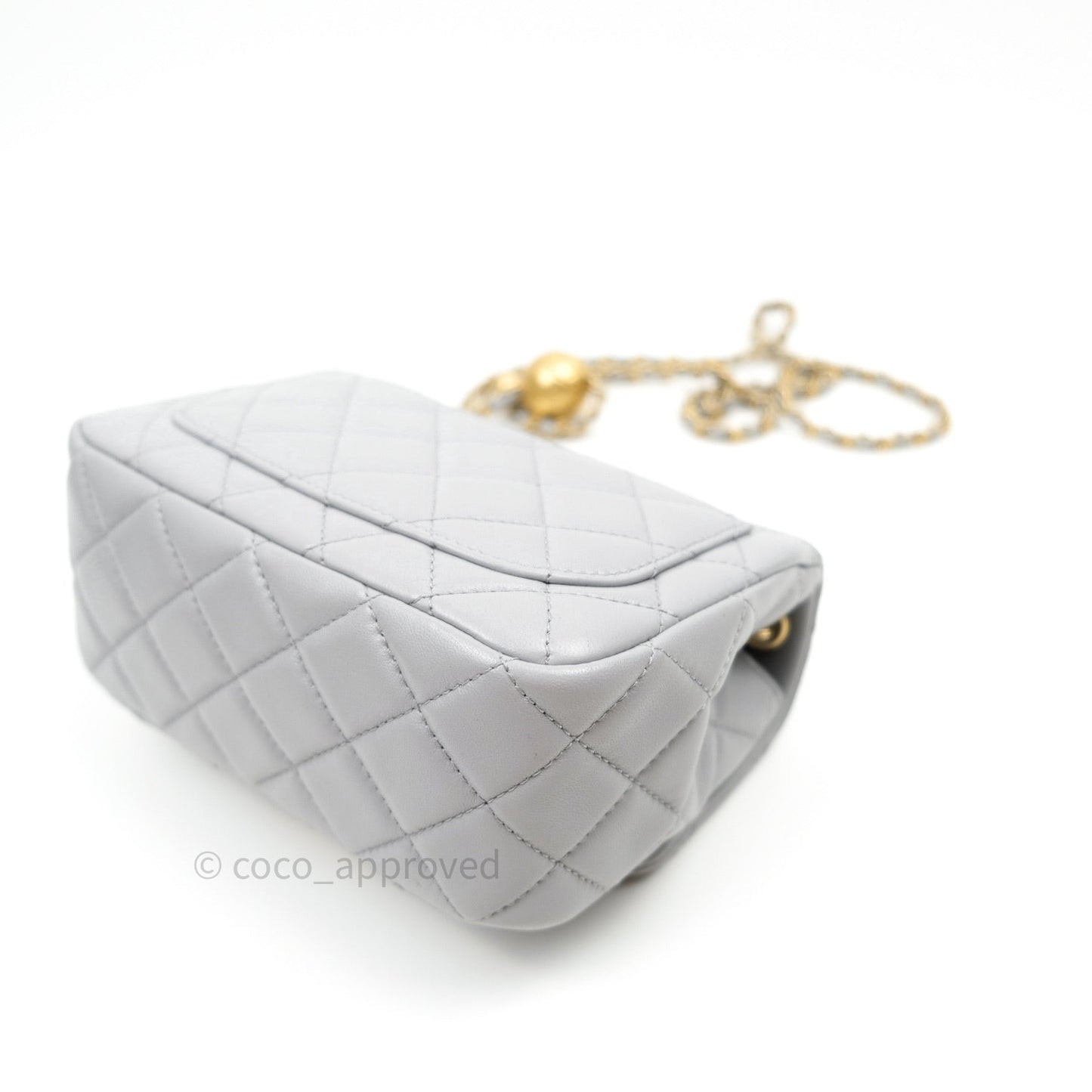 Chanel Mini Square Pearl Crush Quilted Grey Lambskin Gold Hardware