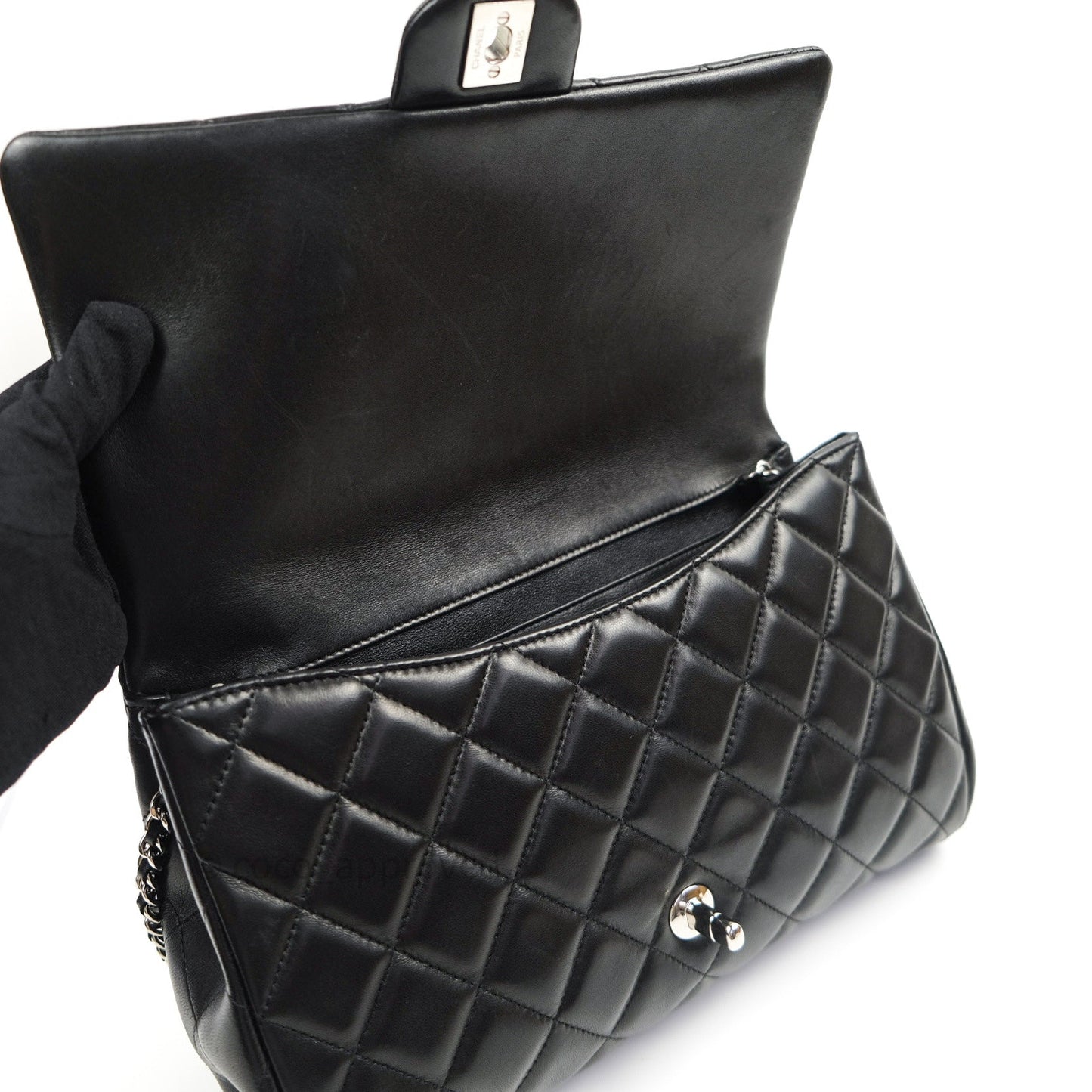 Chanel Quilted Clutch with Chain Black Lambskin Silver Hardware