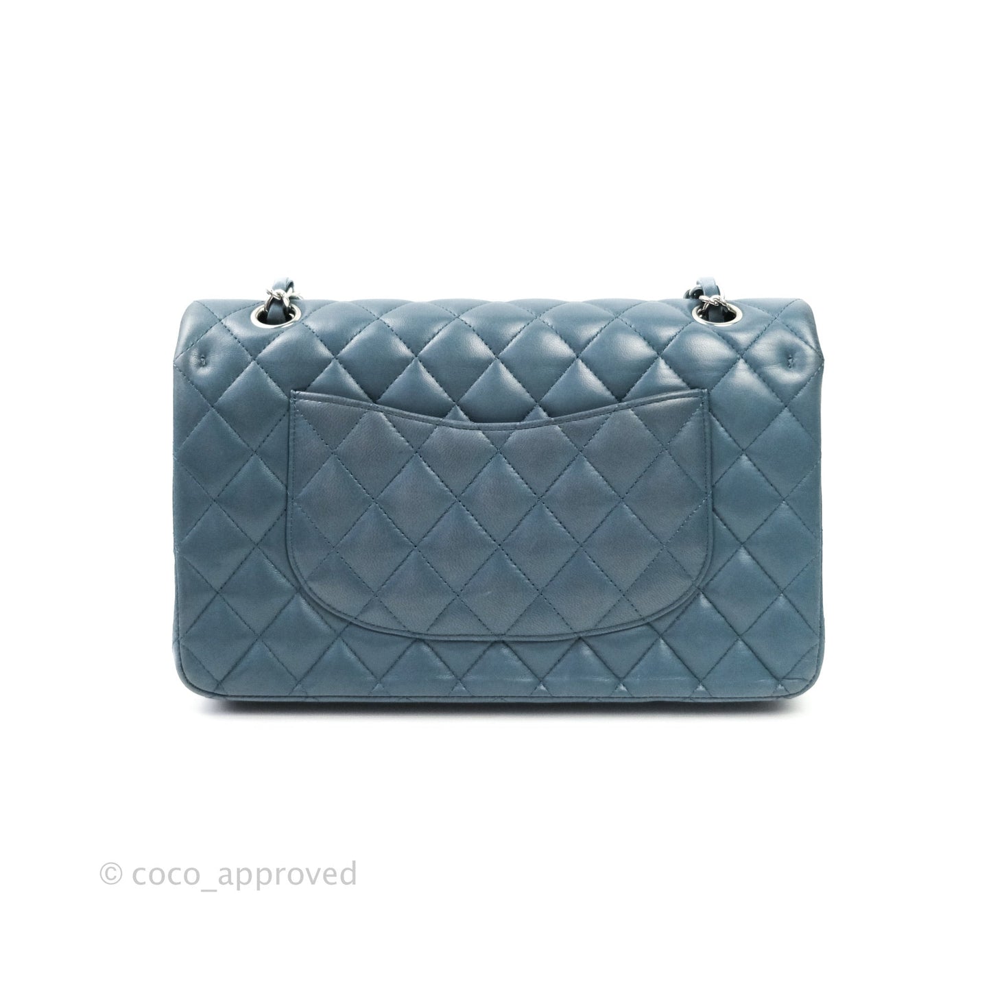 Chanel Classic M/L Medium Double Flap Blue Silver Hardware