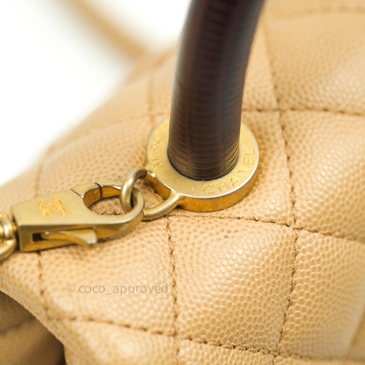 Chanel Mini Coco Handle Quilted Beige Caviar Gold Hardware Lizard Embossed Handle