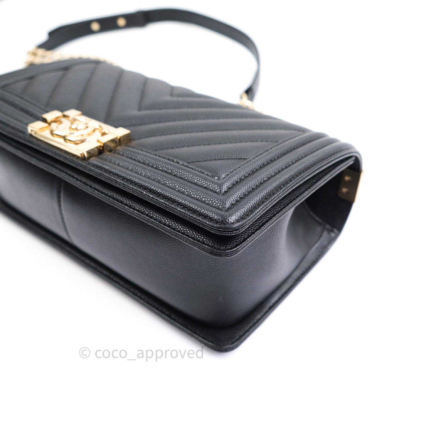 Chanel Boy Chevron Medium Black Caviar Gold Hardware