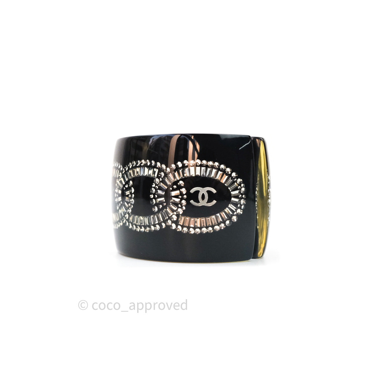 Chanel Resin Strass CC Crystal Cuff Black