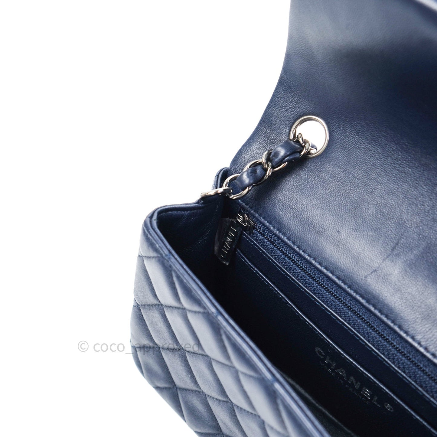 Chanel Lambskin Quilted Mini Rectangular Flap Navy Dark Silver Hardware