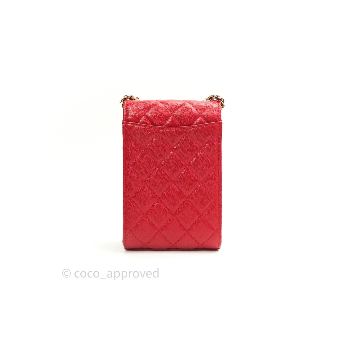 Chanel Classic Red Caviar Gold Hardware Phone Holder