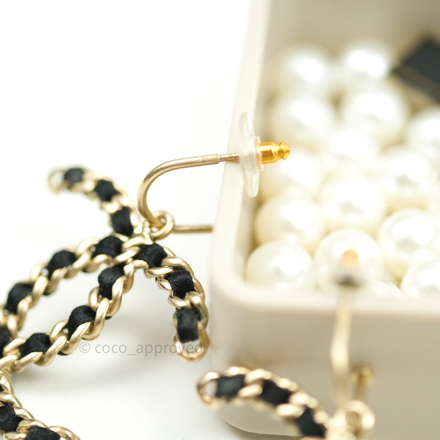 Chanel Satin CC Chain Earrings Light Gold