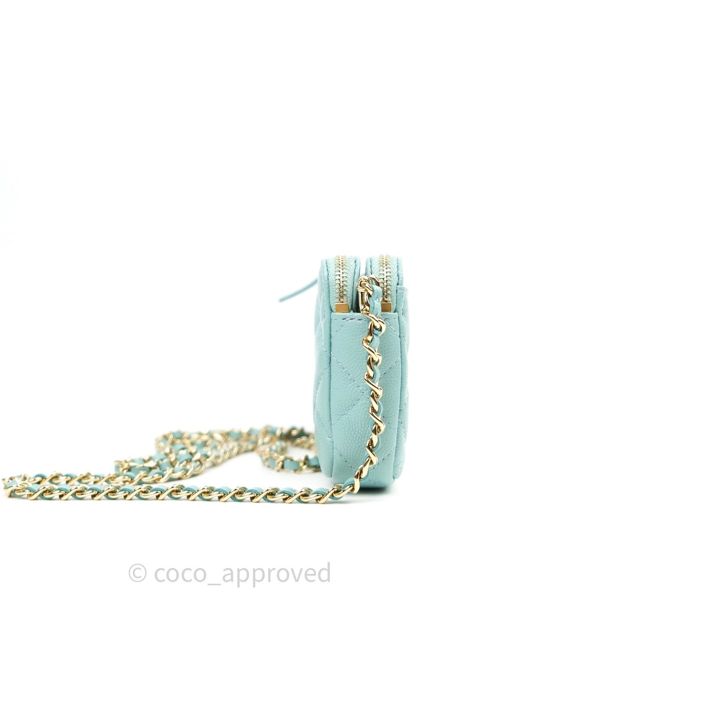 Chanel Tiffany Blue Caviar Clutch on Chain Gold Hardware 20C