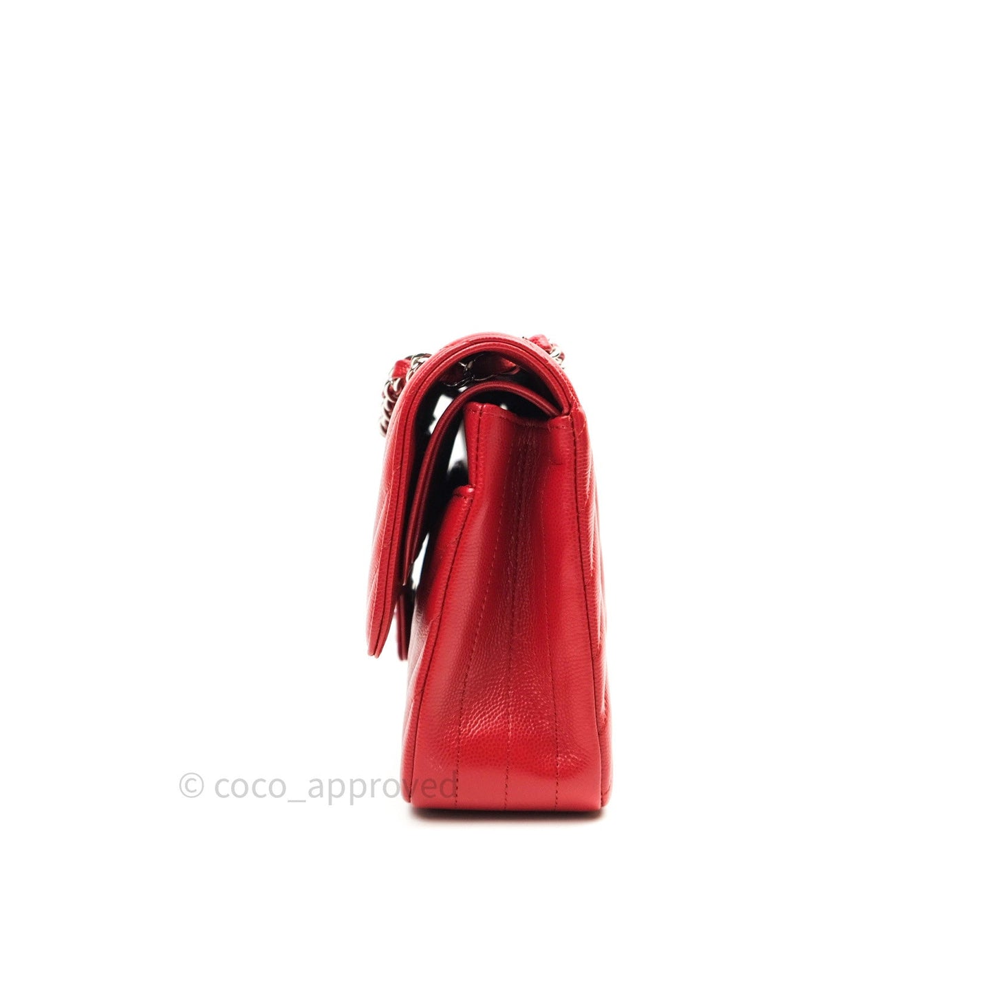 Chanel Quilted M/L Medium Double Flap Red Caviar Silver Hardware 16S
