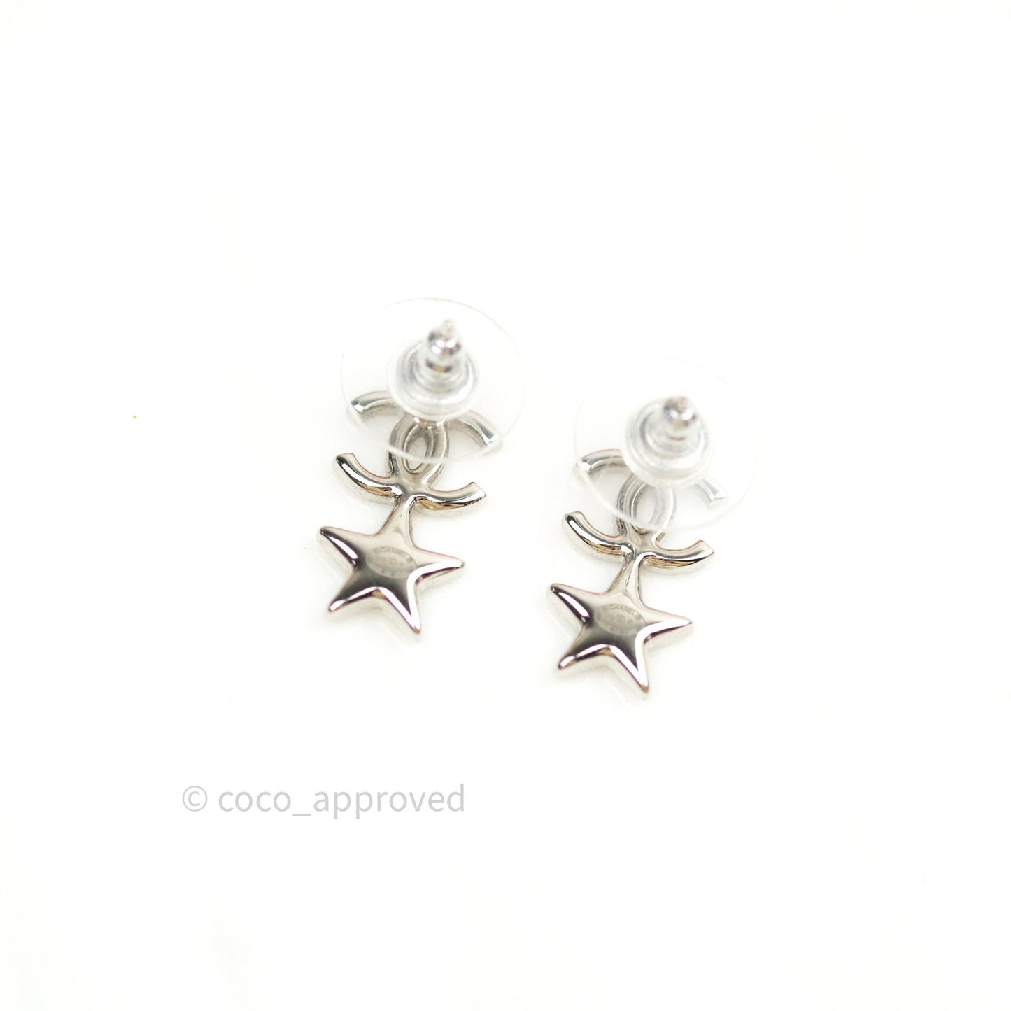Chanel Crystal CC Star Earrings Silver 20B