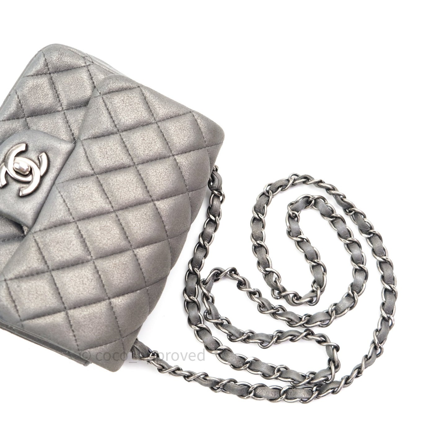 Chanel Mini Square Charcoal Grey Goatskin Ruthenium Hardware