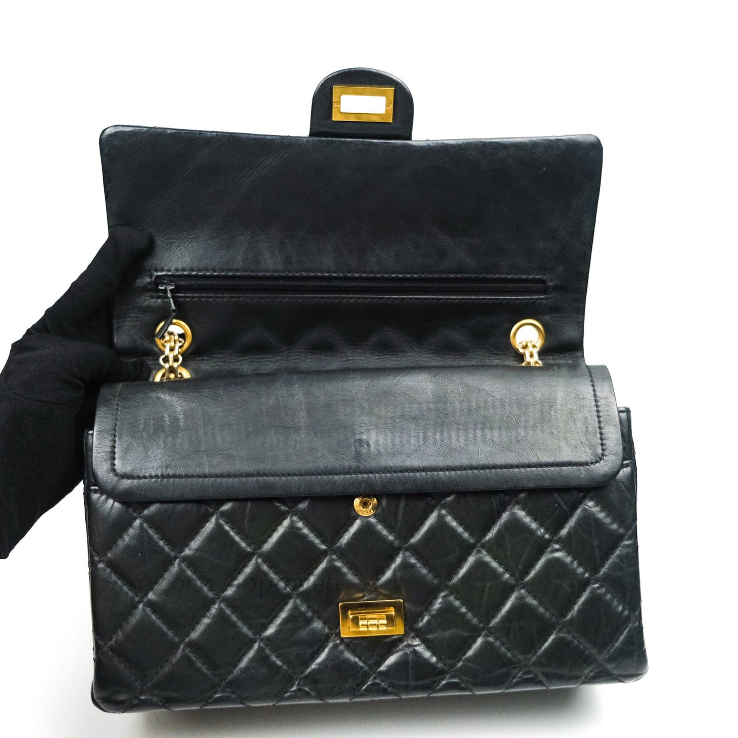 Chanel Reissue Quilted Aged Calfskin Black Gold Hardware 226