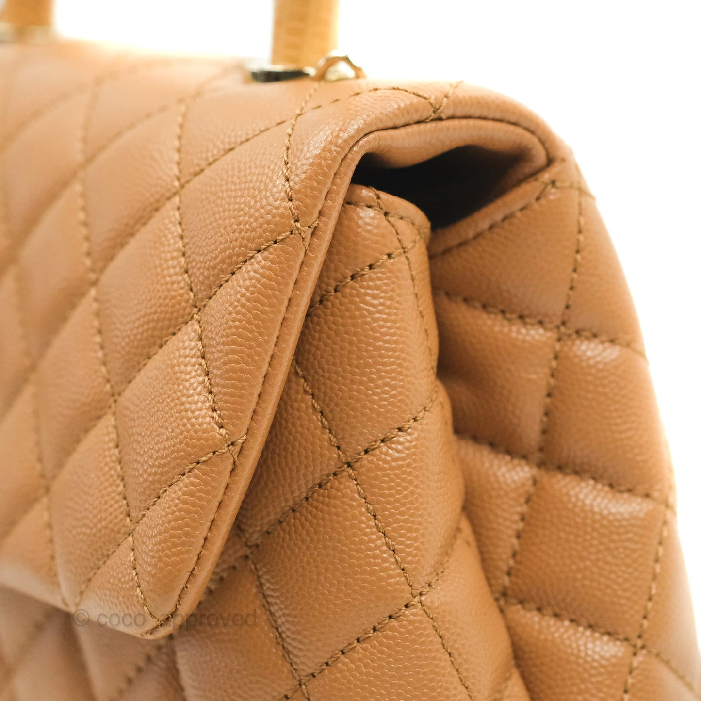 Chanel Mini (Small) Coco Handle Quilted Dark Beige Caramel Caviar Gold Hardware Lizard Embossed Handle 21P